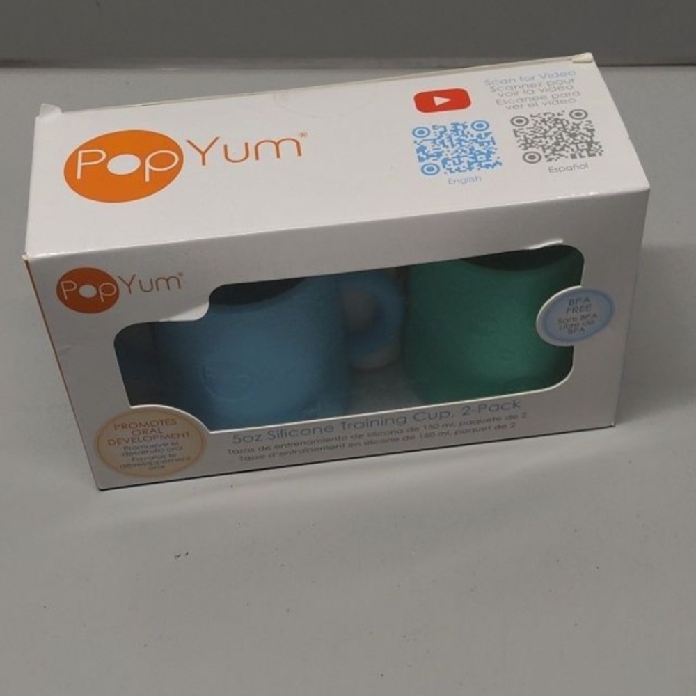 NEW PopYum Silicone Training Cups 2 Pack Sky Blue Mint‎ Green BPA Free - Picture 4 of 4